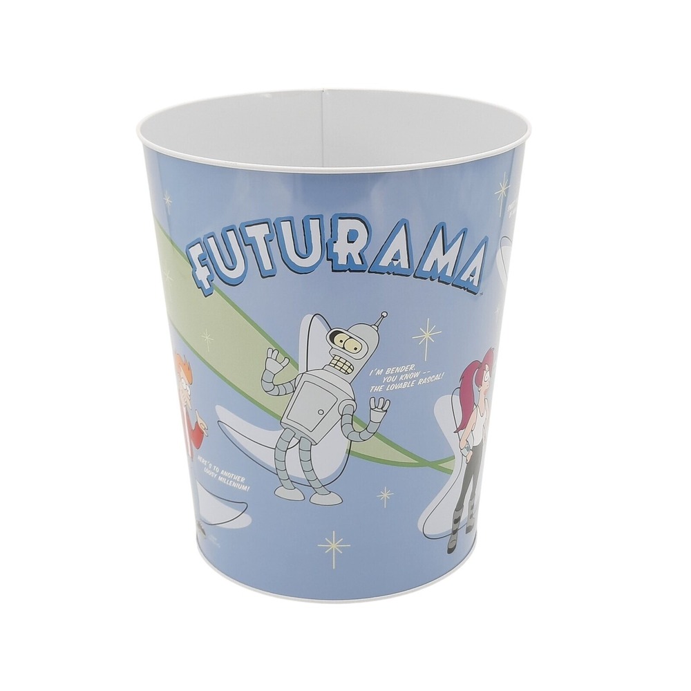 Rix Futurama Tin Trash Can Wastebasket Vintage 2002 Fry Bender Leela Zoidberg Vt